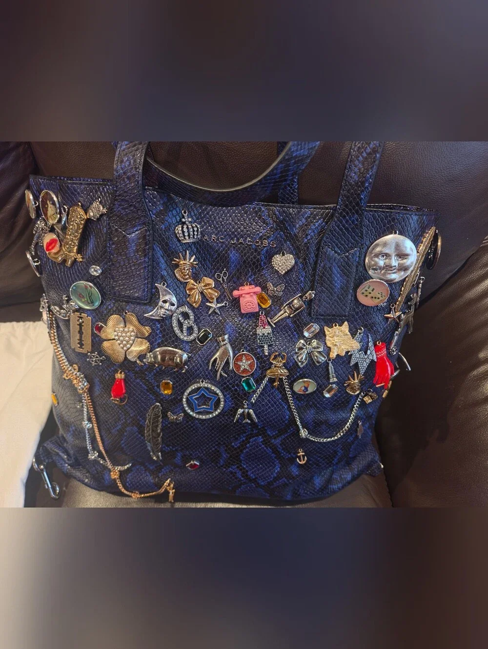 Marc Jacobs Navy Blue Embellished Tote with Mixed Charms